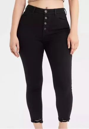 Curvy hi-rise‎ Jeggings crop black button fly distressed size 0 thumbnail 1