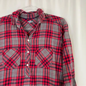 Aerie Red Plaid Button-Up Pajama Sleep Shirt Nightgown Cotton Flannel Medium thumbnail 2