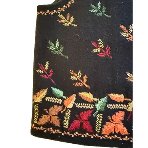 Vintage Chrysantheme Vest Womens Size M Wool Cotton Black Autumn Folk Art Zip Up thumbnail 6