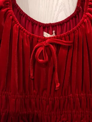 New Cooper Key Red Velvet Puff Sleeve Midi Dress thumbnail 2