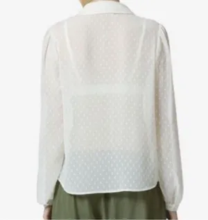 Avec Les Filles Sheer Textured Dot Tie Neck Blouse in Ivory Medium thumbnail 2