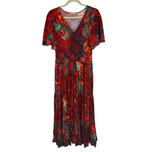 Soft Surroundings Printemps Maxi Dress Multicolor Floral Tiered Boho V-Neck M thumbnail 2