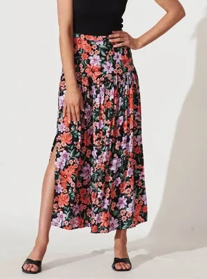 NWT Abel the Label Anthropologie Black & Multi Flower Floral Flowy Maxi Skirt S thumbnail 1