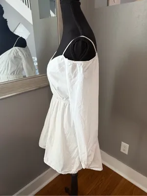 superdown x Revolve Leia Off Shoulder White V Neck Cotton Mini Dress XS thumbnail 3