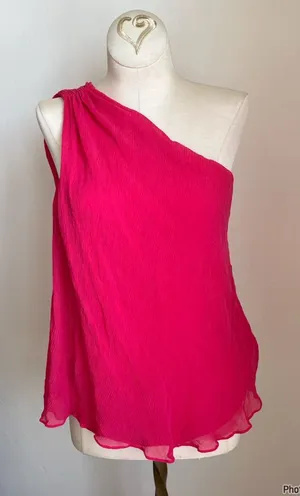 Alice + Olivia Pink Chiffon One Shoulder Hot Pink Silk Tank Top thumbnail 1