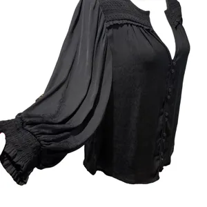 Anthropologie Black Balloon Sleeve Blouse XS thumbnail 4