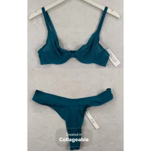 CUUP The Plunge Mesh Bra 32B and Thong Size 3 Set‎ Turquoise Teal NWT thumbnail 2