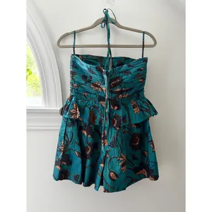 Ulla Johnson Isidro Romper Playsuit 6 Lagoon Teal Floral Print Resort Luxury thumbnail 9
