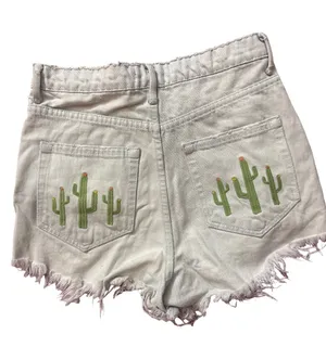 Denim Shorts with Cactus Embroidery White Size 26 thumbnail 1