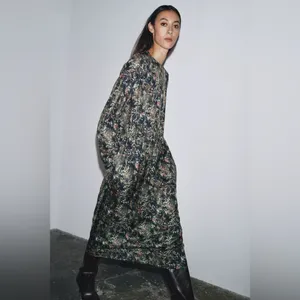 NWT Zara Chic Floral Long Sleeve Dress Midi/Maxi Side Pockets dress Size S thumbnail 2