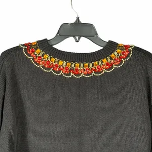 VTG 80s 90s Black Beaded Sweater Size Large Jeweled Embellished Statement Glam thumbnail 5