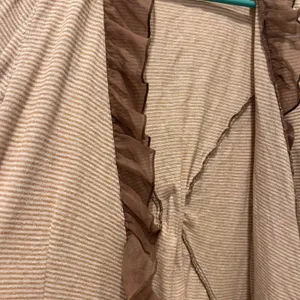 Guinevere Cardigan Brown Striped‎ Ruffle Trim Striped Open Front Sweater Large thumbnail 2