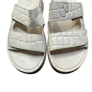 27 Edit Shoes Womens Size 7.5 White Leather Marcela Slide Sandals Wedge Platform thumbnail 2