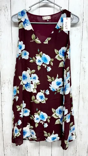 Altar'd State Dress Women Size Medium Vneck Sleeveless Maroon Floral Mini Casual thumbnail 1