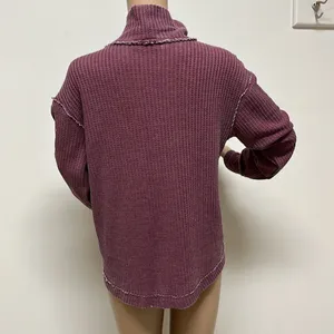 True Craft Mock Turtleneck Waffle Top with Raw Edged Trim in Maroon Size M thumbnail 6