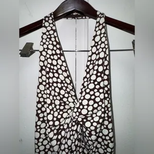 Maggy London 2000s Y2K Halter Polka Dot Maxi Dress in Brown & White Size 4 thumbnail 6