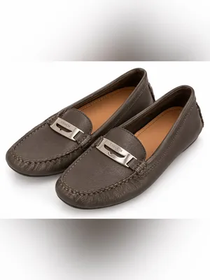 Coach Brown Leather Slip-On Driving Loafers with Silver Hardware Studded Sole thumbnail 7