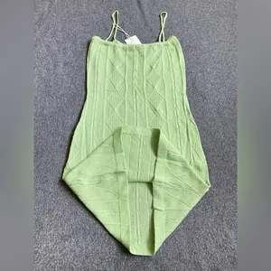Light Green Cable Knit Diamond Bodycon‎ Mini Dress Spaghetti Strap XS thumbnail 2