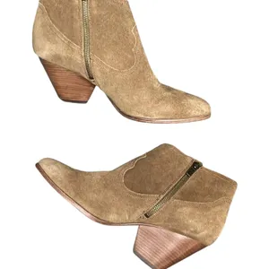 Frye‎ Reina Ankle Boots 10 Cognac Suede Western Ankle Zip Stacked Heel Booties thumbnail 7