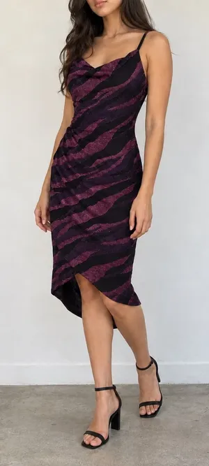 Siena Purple Wavy Print Tulip Hem Bodycon Dress Size 2 Y2K Party Glam Whimsigoth thumbnail 1