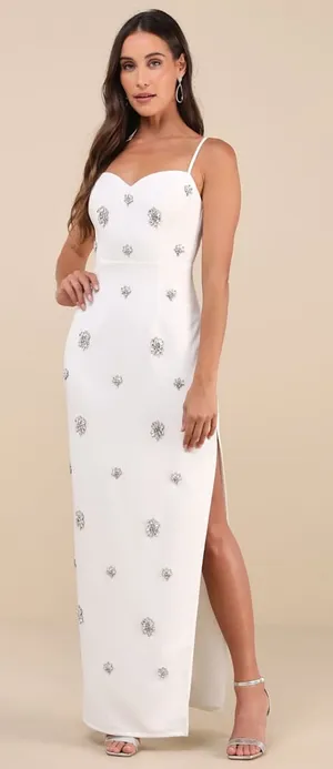 Lulus Completely Regal White Rhinestone Column Dress Elegant Glam Extra Small thumbnail 1