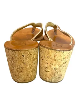 K. Jacques St. Tropez Cork Wedge Thong Sandals Brown Gold Leather EU 38 thumbnail 6
