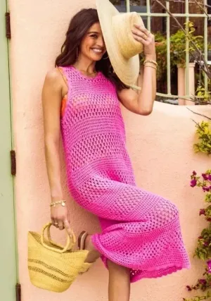 Show Me Your Mumu Crochet maxi dress coverup Barbie hot pink thumbnail 1