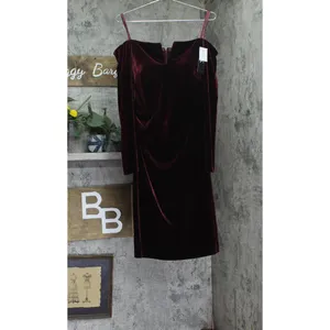 NWT X By Xscape Velvet Long Sleeve Off-The-Shoulder Sheath Dress Burgundy Red 16 thumbnail 3