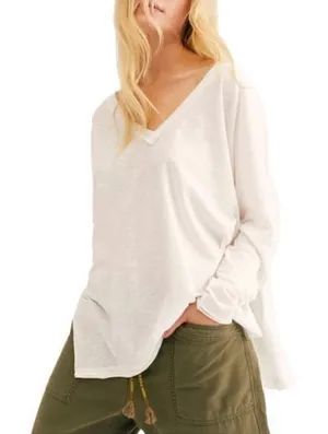 Free People We The Free On My Mind V Neck Dolman Sleeve Relaxed Shirt White Sm thumbnail 1