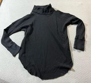TNA Aritzia Black Turtleneck Waffle Knit Thermal Cotton Blend Long Sleeve Top M thumbnail 1