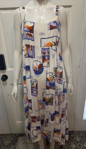 Paper Heart La Dolce Vita White Tropical Print Maxi Sundress. A thumbnail 1