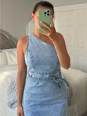 Le Lis Light Blue One-Shoulder Denim Dress thumbnail 6