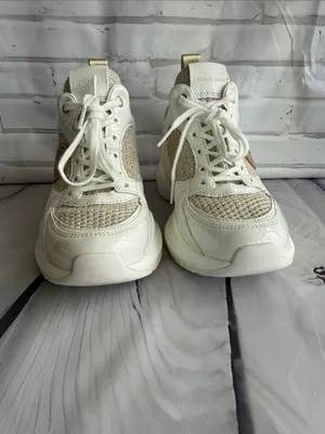 Michael Kors Zuma Knit Trainer Sneakers in the Pale Gold/Cream Color-way thumbnail 2
