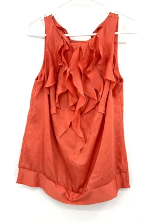 Loft Size Small Blouse‎ Orange Sleeveless Ruffle Front Preppy Workwear Casual thumbnail 1