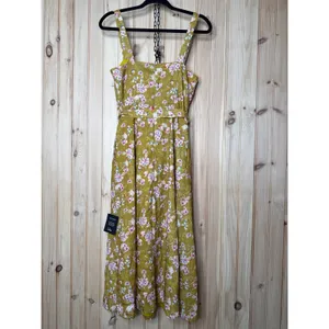 NWT Lulus Sunny Posture Chartreuse Floral Sleeveless Midi Dress Resort Size S thumbnail 8