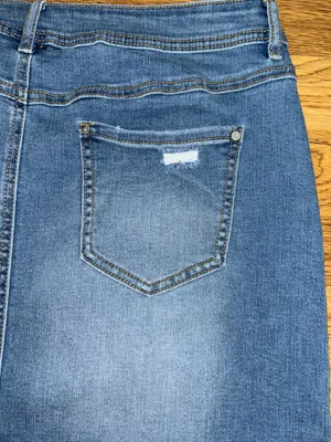 Cato est 1946 Denim Jean Skirt Raw Hem Patched Women's Size 12 Stretch Pockets thumbnail 17