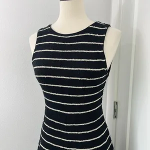 Alice + Olivia Small Black, White Monah Pinstripe Stretch Knit Sleeveless Dress thumbnail 3