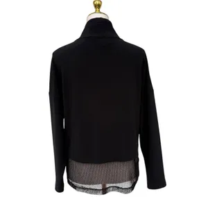 Joseph Ribkoff‎ Mesh Insert Shirt Hem Rhinestone 1/4 Zip Black Mock Neck Grunge thumbnail 6