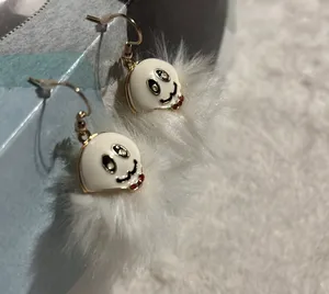 Ghost Puff Pom Earrings Halloween White thumbnail 2