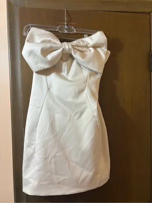House of CB Ariella Satin Embellished Bow Mini Dress in Ivory thumbnail 2