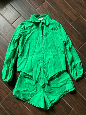 Linen & Cotton Green Aegean Two Piece Double Lined Shorts Set Size XS nwt thumbnail 2