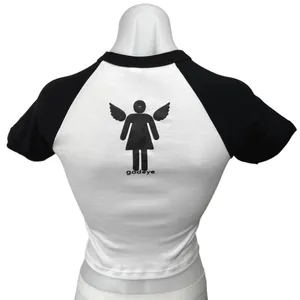 Los Angeles Apparel Black White Am An Angel Crop Baby Tee T Shirt Top Size S thumbnail 4