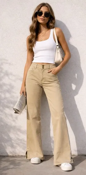 VTG Y2K Abercrombie‎ Women's 10R 25 Issue Wide Leg Flare Pants Khaki Minimalist thumbnail 1