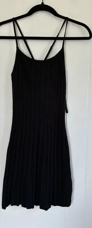 Abercrombie & Fitch Black Ribbed Knit Mini Dress‎ Strappy Cross Back Womens XS thumbnail 1