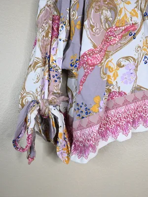 Free People Women's S Catch Me If You Can Boho Floral V-Neck Blouse - Pink Multi thumbnail 8