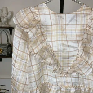 En Saison Plaid Organza Mini Dress in Natural Checker Size Small thumbnail 4