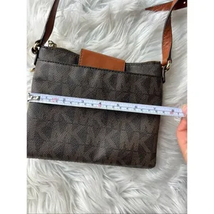 Michael Kors Fulton MK Monogram Crossbody Bag Leather Dark Brown Saddle thumbnail 8