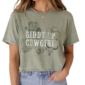Organic Generation Size Large Cowgirl Giddy Up‎ Green T-Shirt Graphic Crop thumbnail 1
