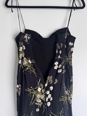 Reformation Kourtney Veuve Floral Midi Dress Black Petite 4P Tie Strap Slit thumbnail 7