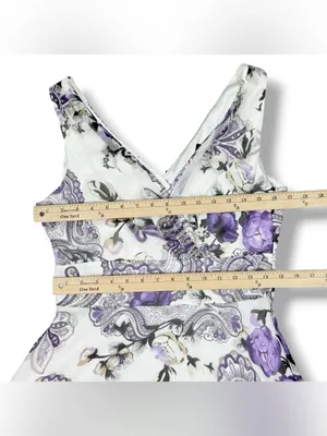 WHBM Floral Paisley Chiffon Fit Flare Sleeveless Dress White Purple Size 6 Fairy thumbnail 12